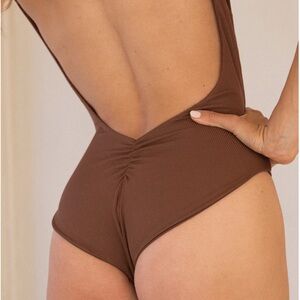 Elegant Brown One-Piece Swimsuit